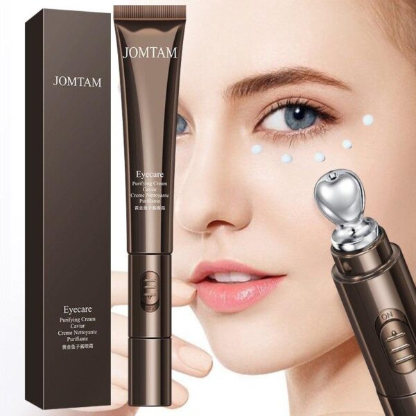 Jomtam 2 In 1 Gold Caviar Eye Cream Electric Massager Anti Age Remove Dark Circles Serum Roller Vibration Massage Eye Care - Image 3