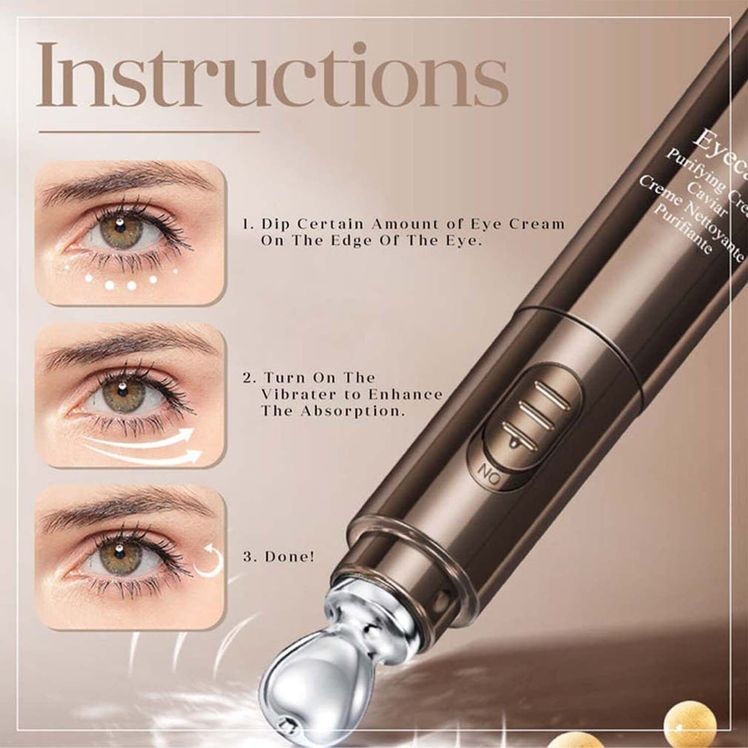 Jomtam 2 In 1 Gold Caviar Eye Cream Electric Massager Anti Age Remove Dark Circles Serum Roller Vibration Massage Eye Care - Image 2